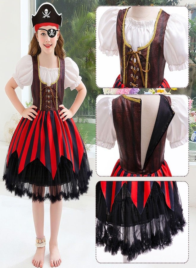 Luzlen Girls Pirate Costume Kids Halloween Buccaneer Dress Up Cosplay Party Outfits with Accessories, 5-6Y(Tag 130) - Image 5